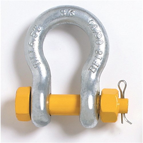 SHACKLE BOW GALVANISED M51 X 57 GRADE S GOLD SAFETY PIN ( WLL 35 T)